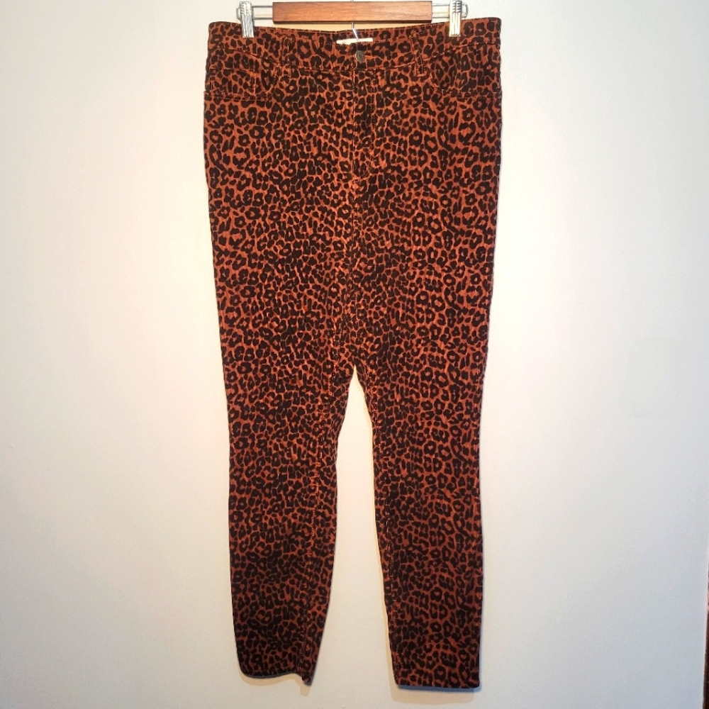 Loft Womens Leopard Print Corduroy High Waist Skinny Pants Size 31/12